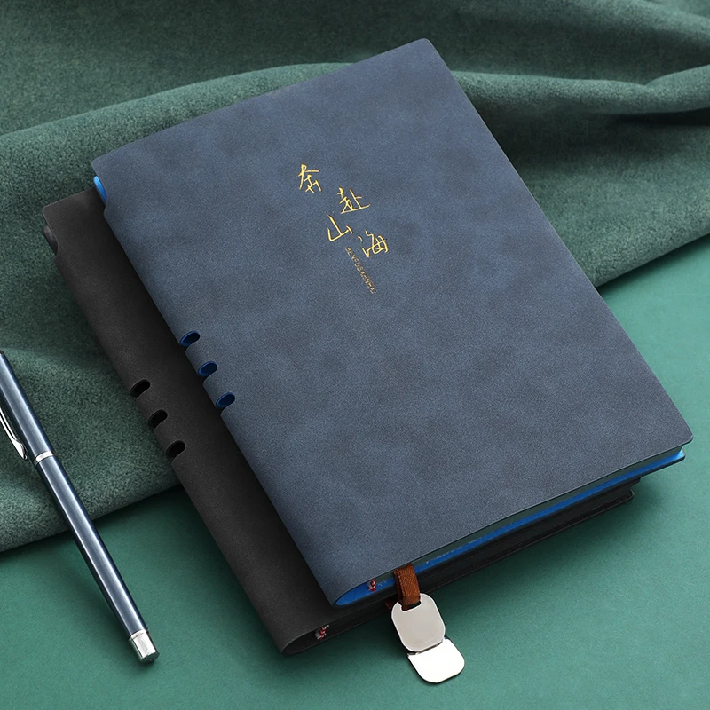 烫金耐脏材质优质耐用加厚记事本羊巴皮学生办公日记本带笔插防水