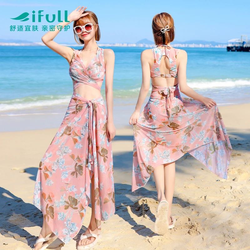 分体游泳衣女性感保守2024新款大码胖mm小胸比基尼分体式三件套