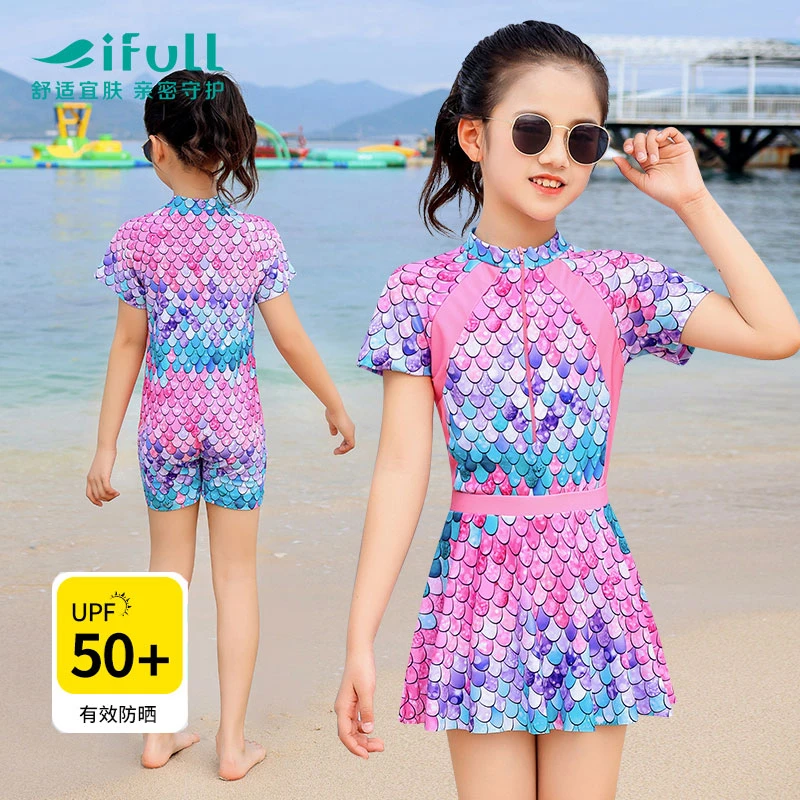 儿童美人鱼泳衣女童洋气小孩公主韩国ins连体公主裙式温泉泳衣