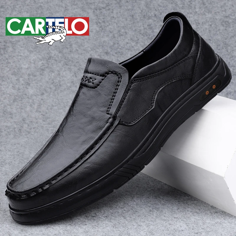 CARTELO/卡帝乐鳄鱼2023春秋鞋子男鞋男士皮鞋透气真皮软底休闲鞋