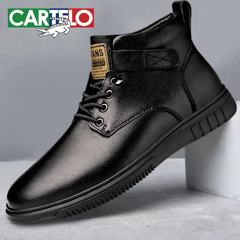 CARTELO/卡帝乐鳄鱼2023秋冬款男士加绒冬季潮鞋英伦风软底马丁靴