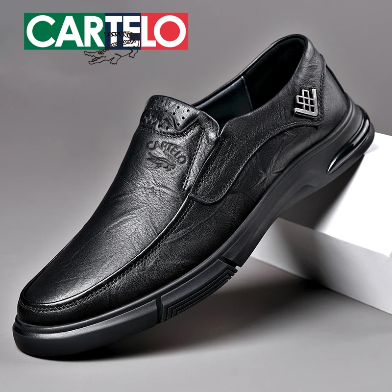 CARTELO/卡帝乐鳄鱼男士真皮牛皮爸爸鞋百搭鞋子套脚乐福鞋男鞋