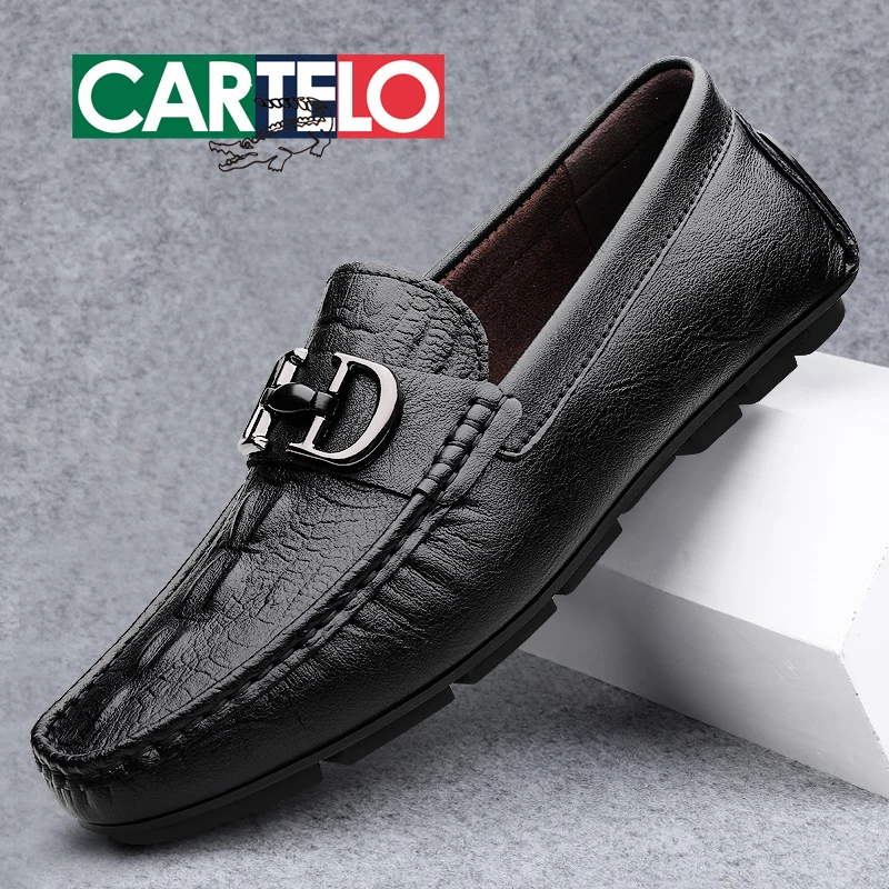 CARTELO/卡帝乐鳄鱼夏季新款豆豆鞋透气轻便皮鞋男百搭软底乐福鞋
