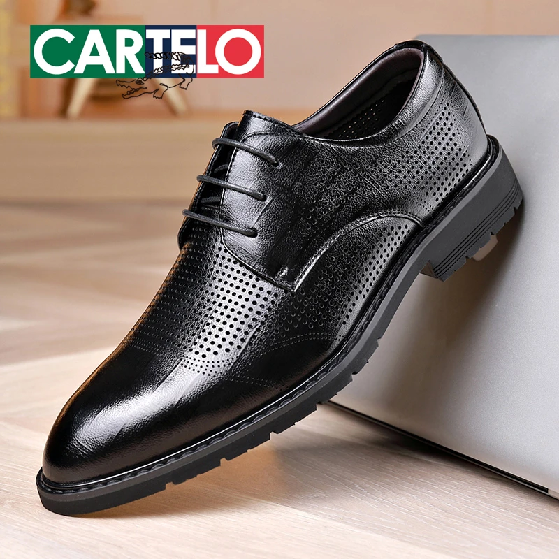 CARTELO/卡帝乐鳄鱼夏季新款冲孔皮鞋透气商务休闲皮鞋镂空男鞋