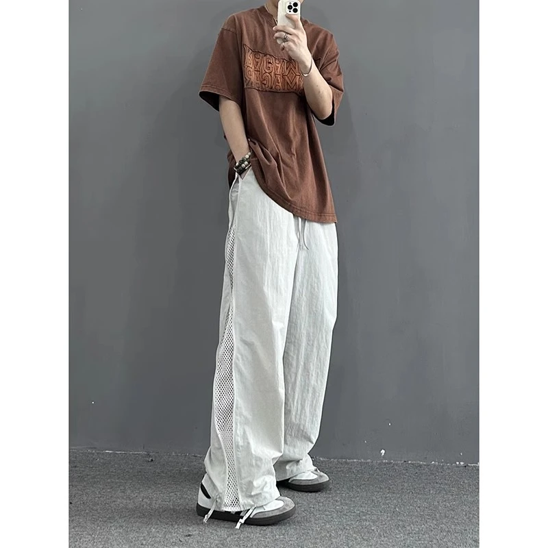 户外旅游松弛感穿搭美式速干工装裤子男阔腿网眼透气冲锋休闲长裤