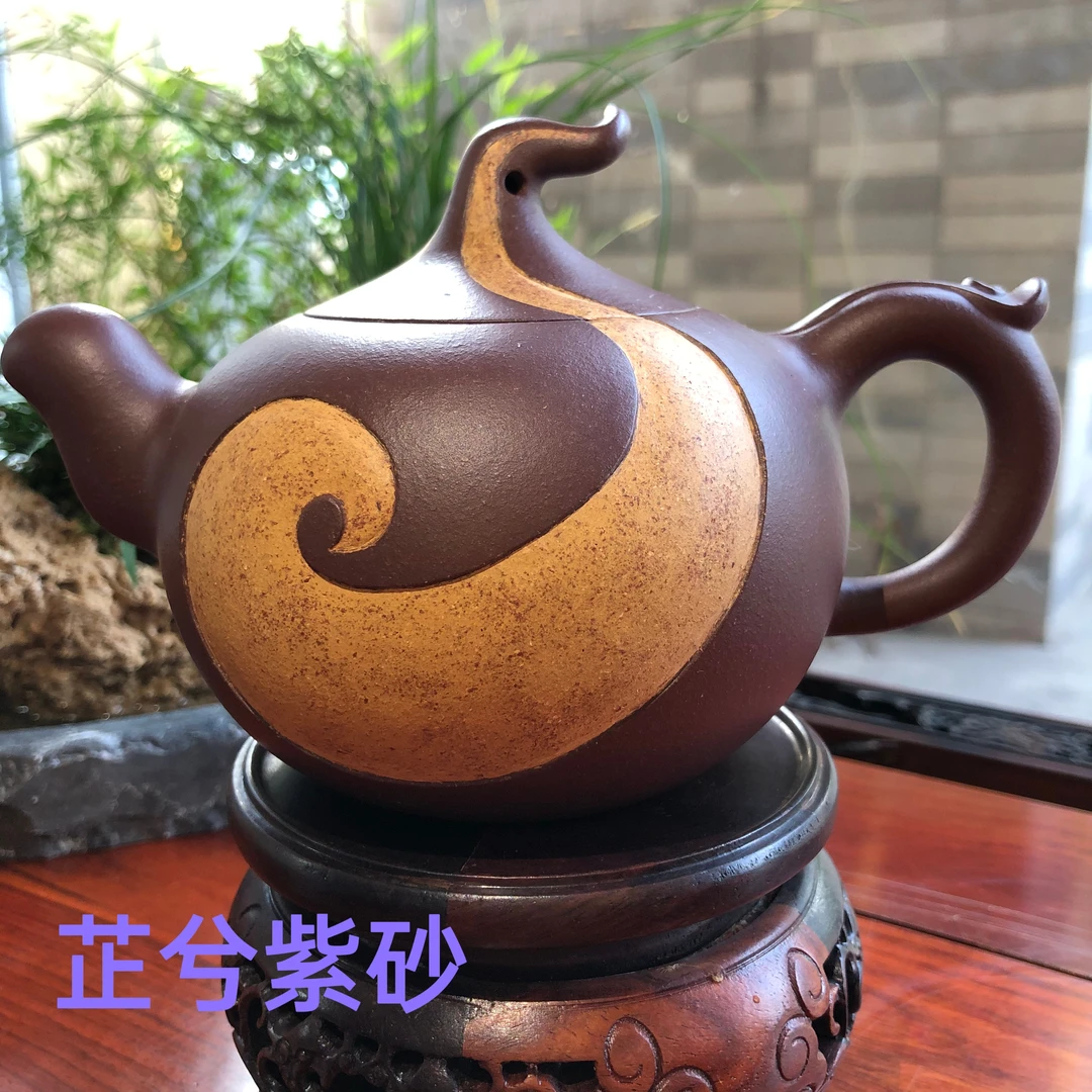 高山流水壶黄龙山紫泥430毫升，高工全手工制作