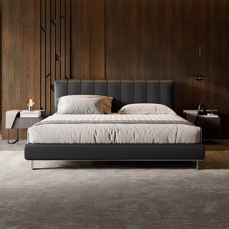 伊莎美伦钢琴键床意式极简主卧床1.8米双人床婚床头层牛皮齐边床