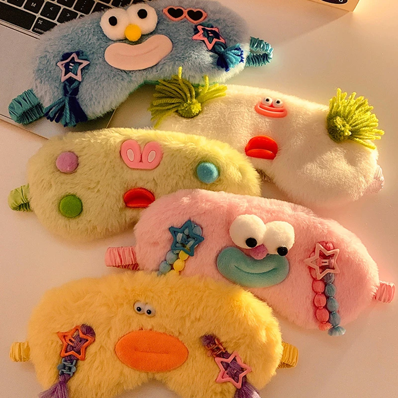 卡通睡觉午休缓解眼疲劳秋冬可爱搞怪毛绒遮光眼罩女睡眠专用学生