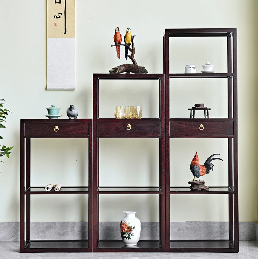 赞比亚紫檀层架隔断博古架【喜器红木】172