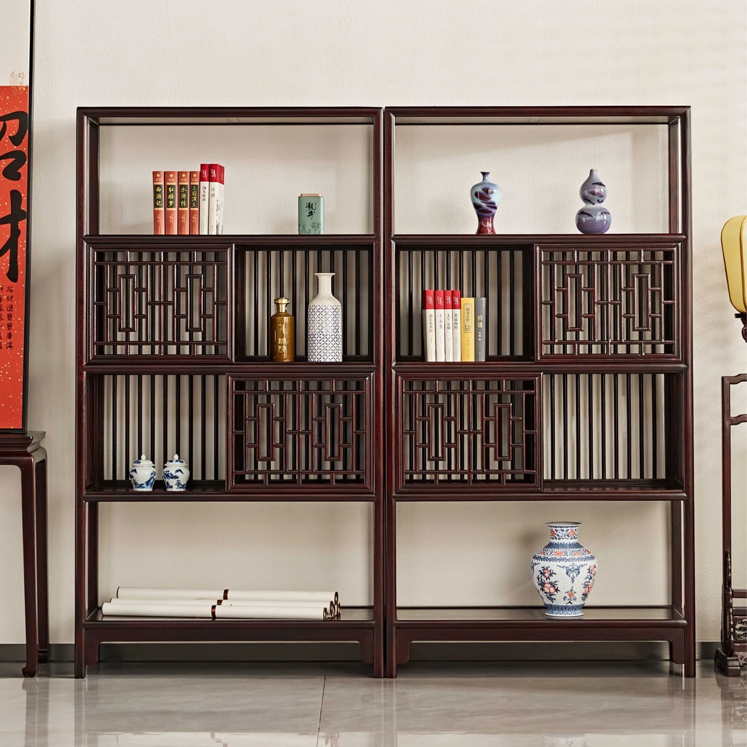 赞比亚紫檀格栅书架两件套【喜器红木】157