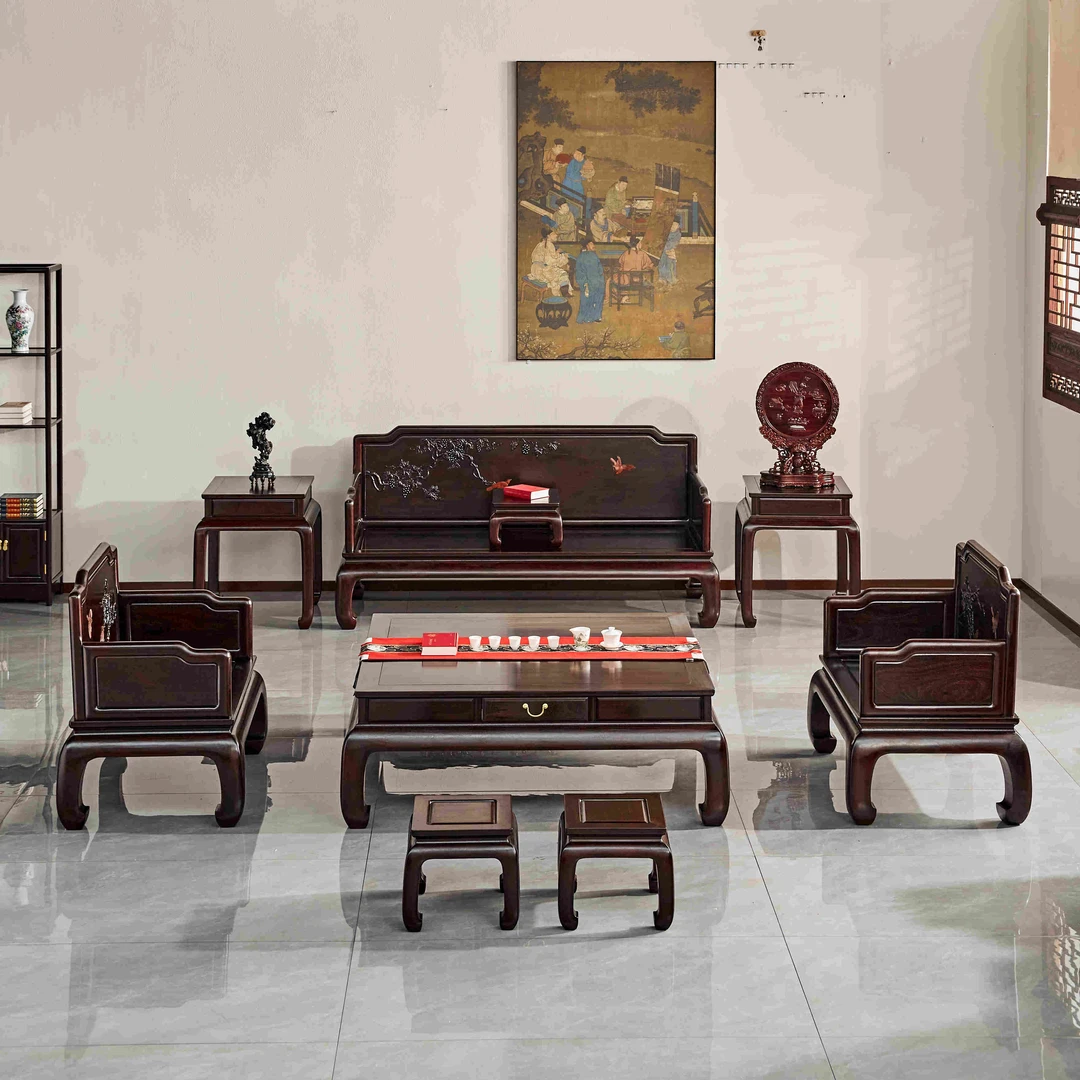 立体浮雕葡萄花鸟沙发【喜器红木】109