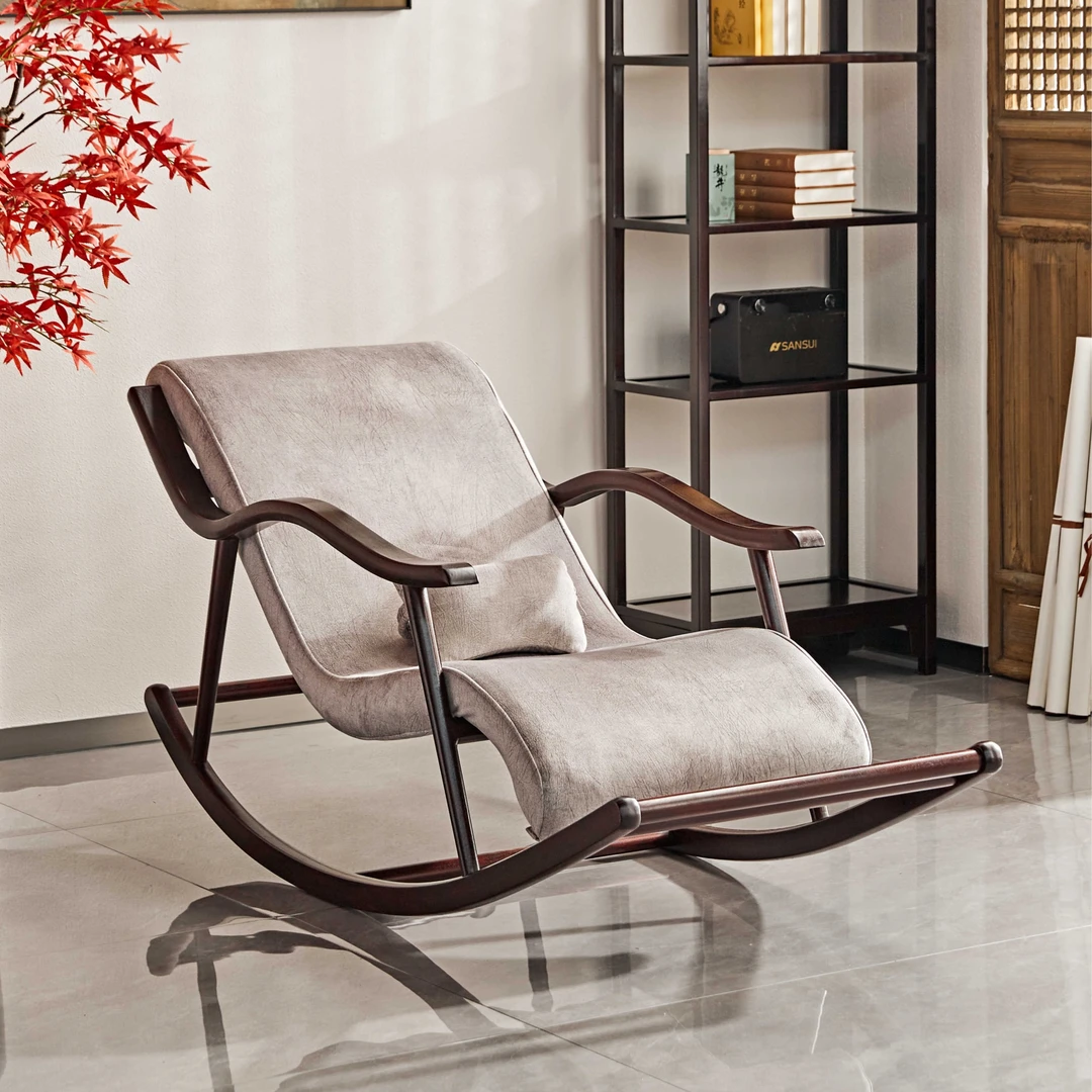 赞比亚紫檀摇椅搭配颈椎枕【喜器红木】036