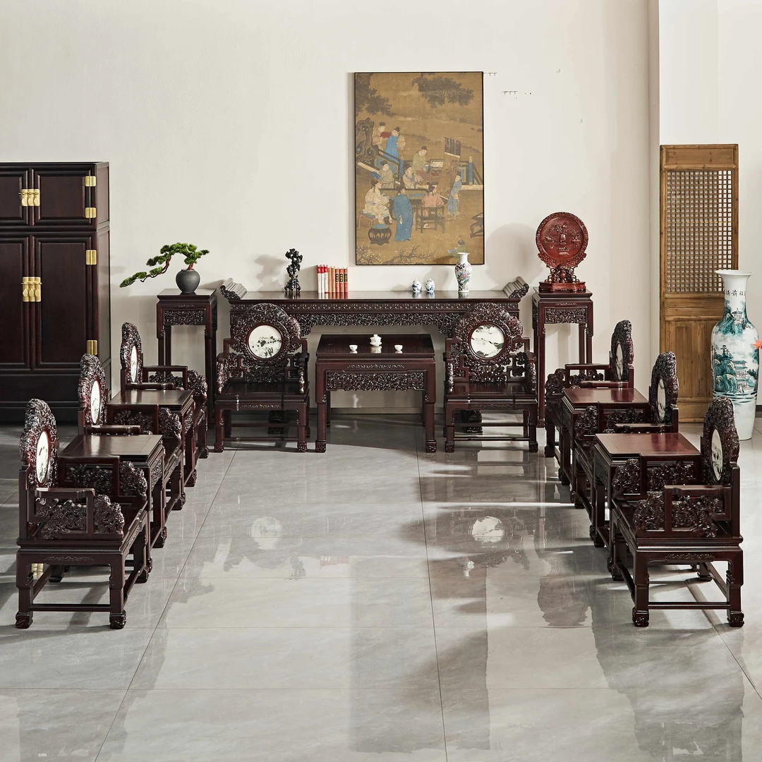 赞比亚紫檀灵芝中堂 圆搭脑【喜器红木】099