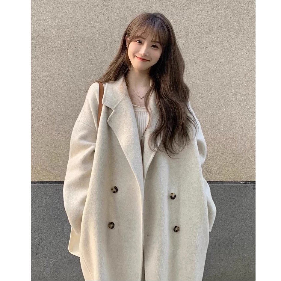 高级感双面呢子大衣女2024秋冬新款小个子韩版中长款宽松毛呢外套