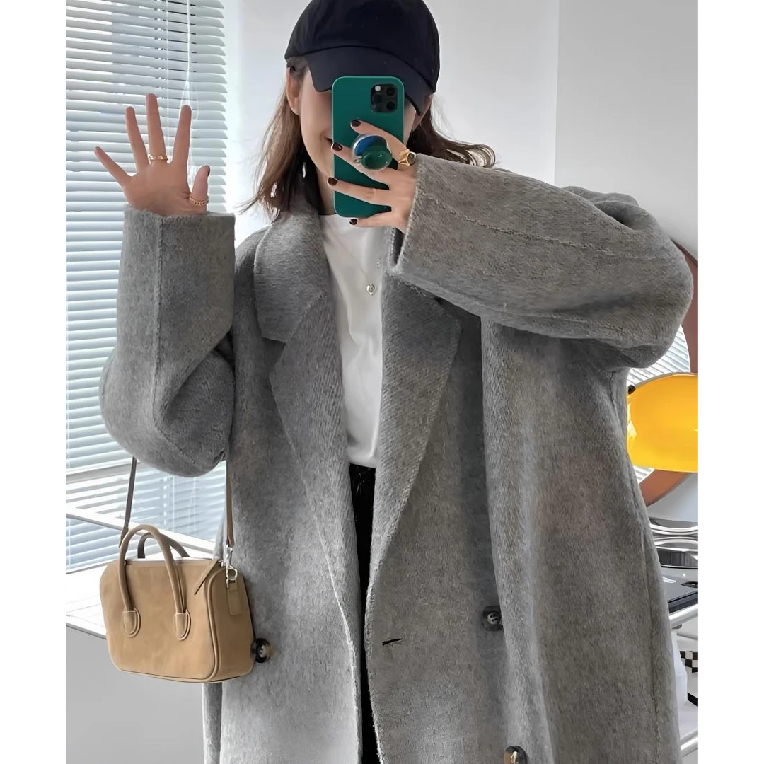 羽绒内胆双面呢子大衣女2024冬季中长款小个子加厚保暖毛呢外套