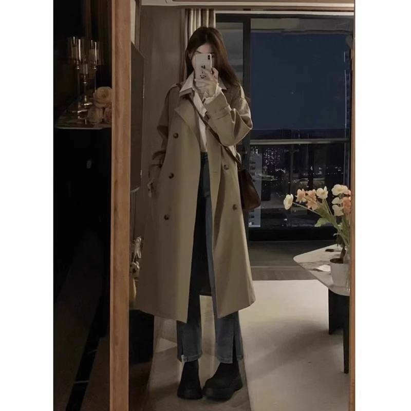 今年流行风衣外套女2025早春秋新款卡其色英伦风小个子中长款大衣