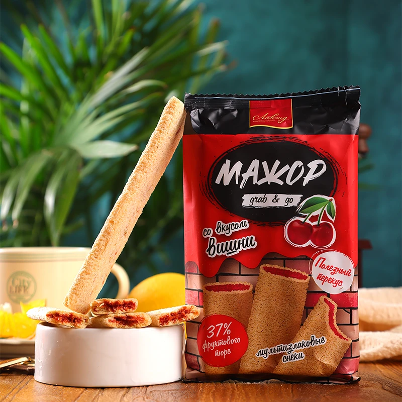 俄罗斯原装进口拉迈尔巧克力夹心棒樱桃味谷物棒休闲零食160克