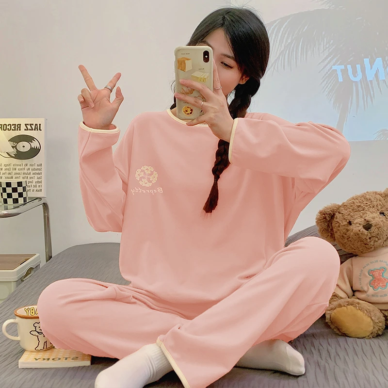 芯语婷防寒德绒睡衣女秋冬季保暖简约休闲纯色家居服两件套可外穿