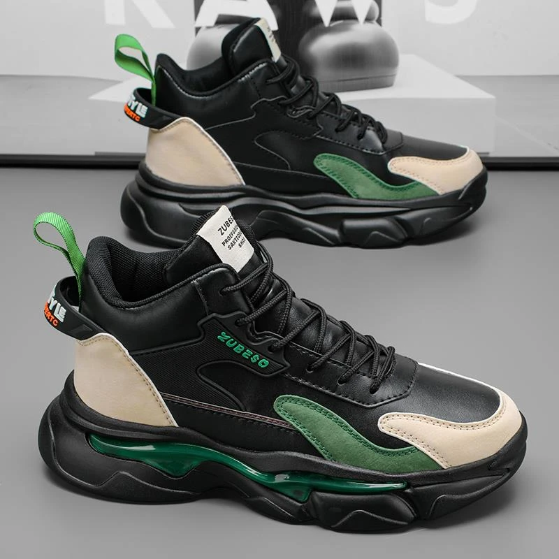 贵人鸟高帮男鞋秋冬2023新款青少年厚底跑步运动鞋皮面防水篮球老