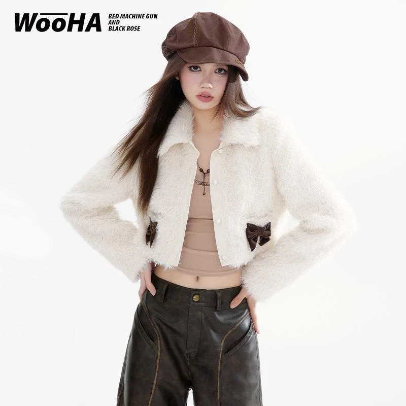 WooHa/吾哈冬季新款温柔甜美少女感毛毛短外套女