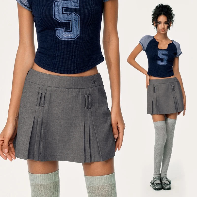 WooHa/吾哈夏季新款甜酷学院风两面穿A字短裙女