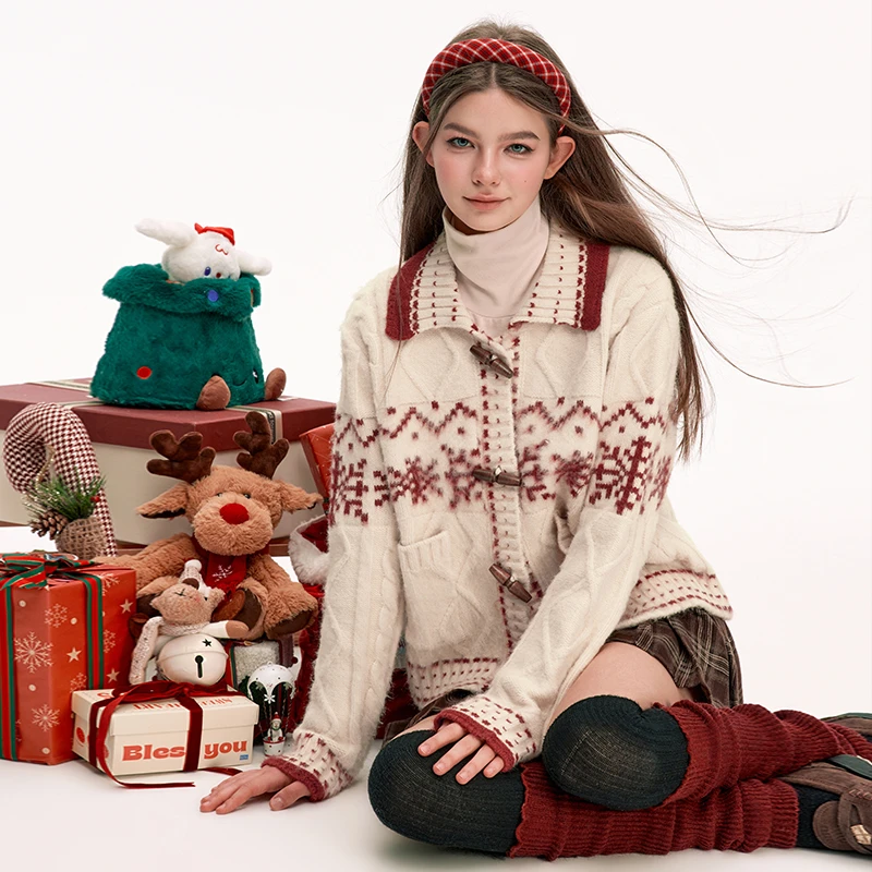 wooha 吾哈新款撞边菱格毛衣开衫