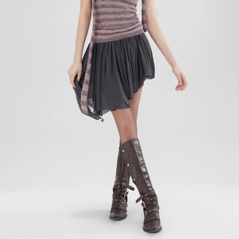 WooHa/吾哈2024春季新款优雅少女感网纱花边半身裙女