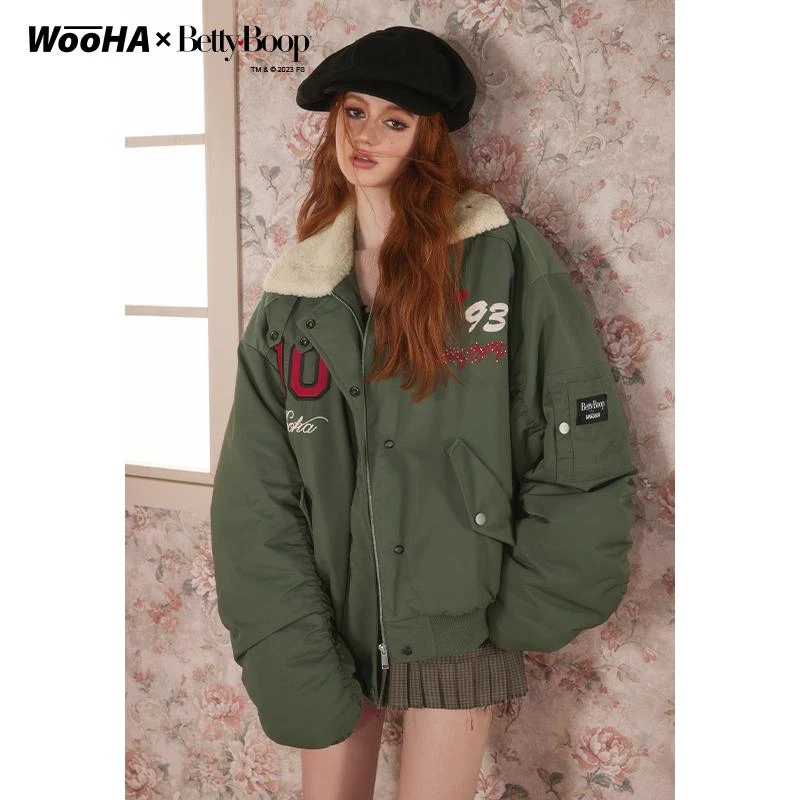 WooHa023冬季新款复古宽松甜酷棉服夹克