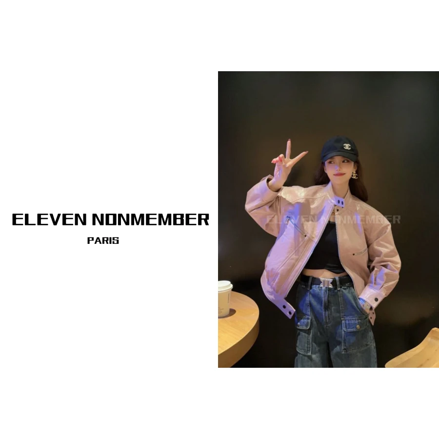 Eleven Nonmember “时髦聚光灯” GG77032 设计师时尚真皮皮衣