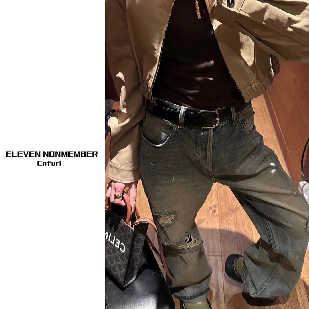 EN 2024/FW | Ac.e重工水洗破洞 裤腿有点长的牛仔裤EN8209