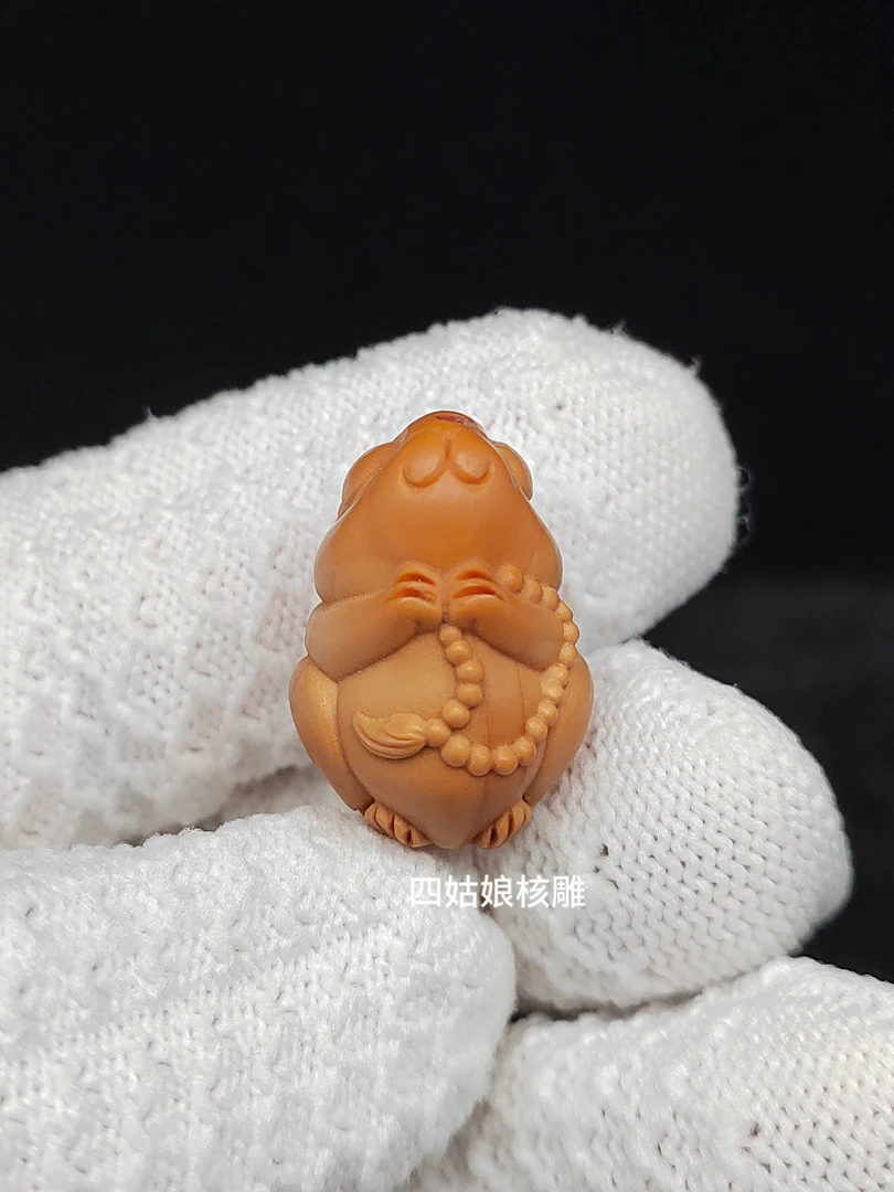 橄榄核小兔子手持佛珠单籽小禅兔招财兔手机链挂件挂坠配件