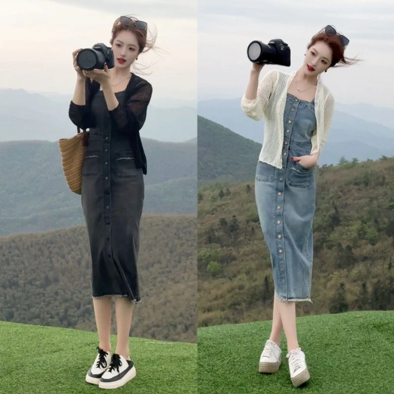 夏季小众甜美针织镂空气质开衫套装