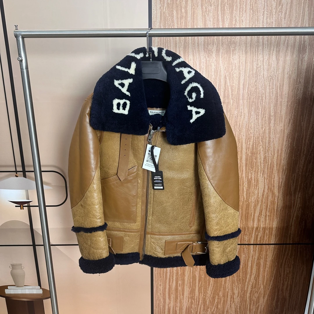巴黎世家 Balenciaga 皮毛一体机车夹克外套 34码 98新 DF000367