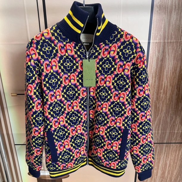 古驰 Gucci 满印双G羊羔绒针织外套 XS码 全新吊牌