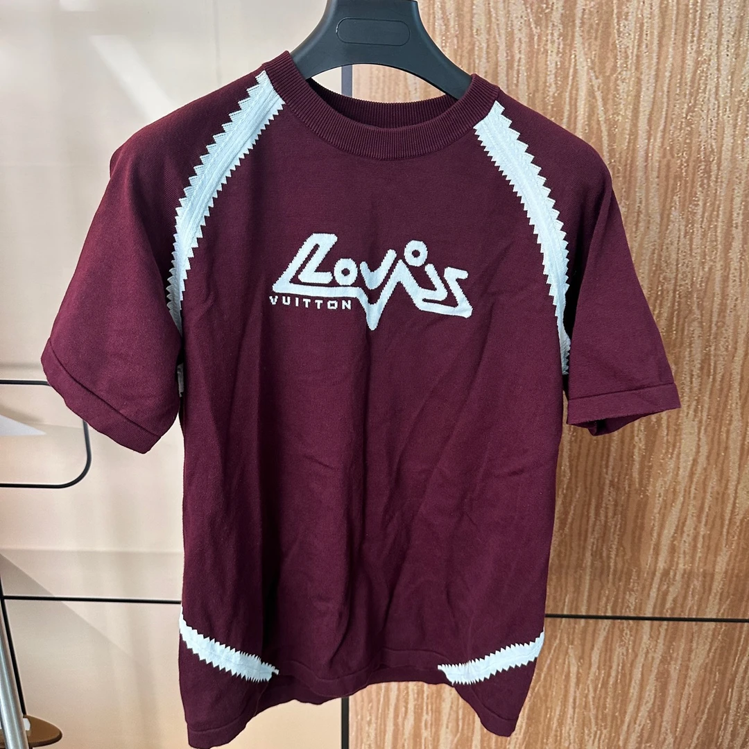 Louis Vuitton LV 路易威登 新款 红棕色嵌花针织短袖 M码 98新