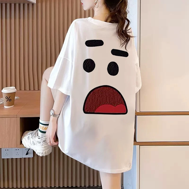 中长款大版t恤女短袖夏装新款欧货宽松纯棉圆领遮屁股休闲上衣服