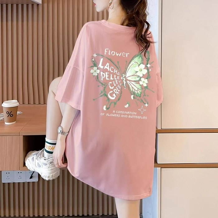 夏日多巴胺穿搭纯棉短袖t恤女2025夏季新款宽松中长款潮牌上衣ins