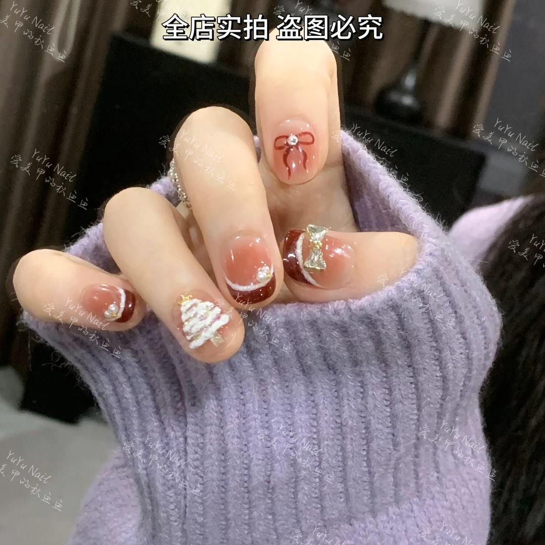 清YUYU -【许愿少女】 -纯手绘法式系列-小众设计师手工穿戴甲