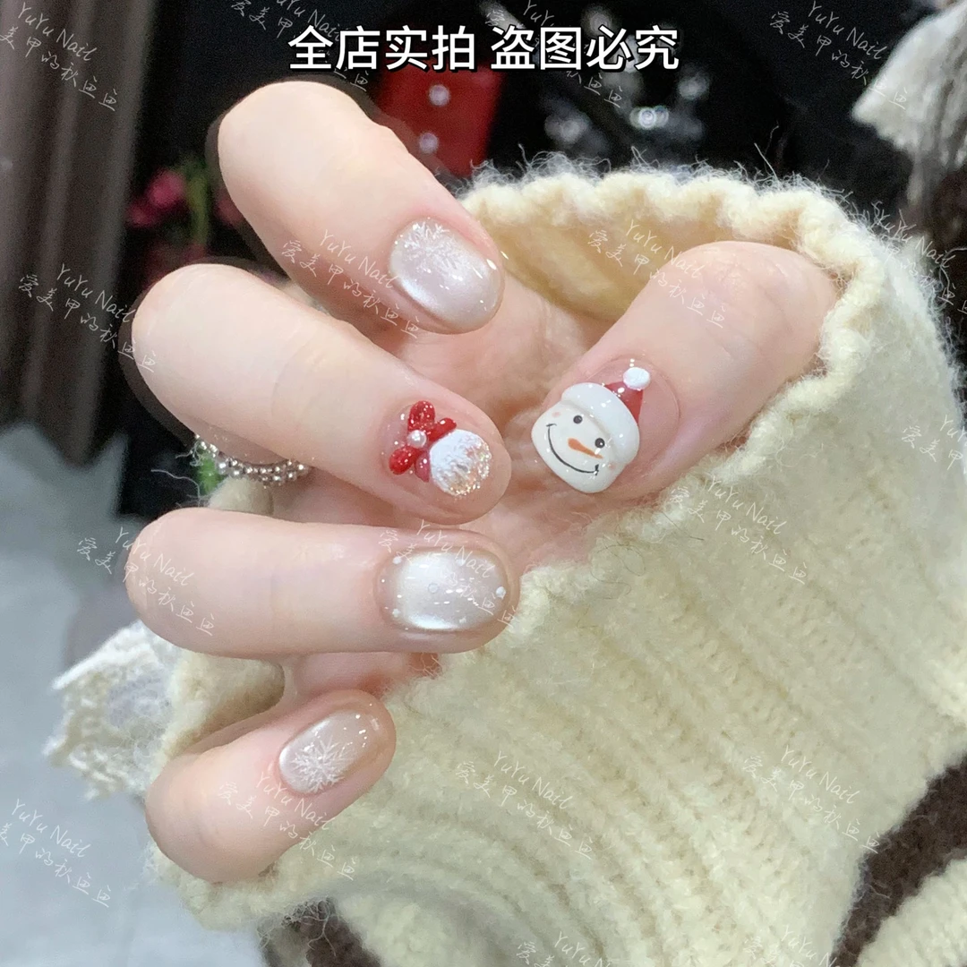 YUYU -【小雪人】 -纯手绘蝴蝶猫眼系列-小众设计师手工穿戴甲