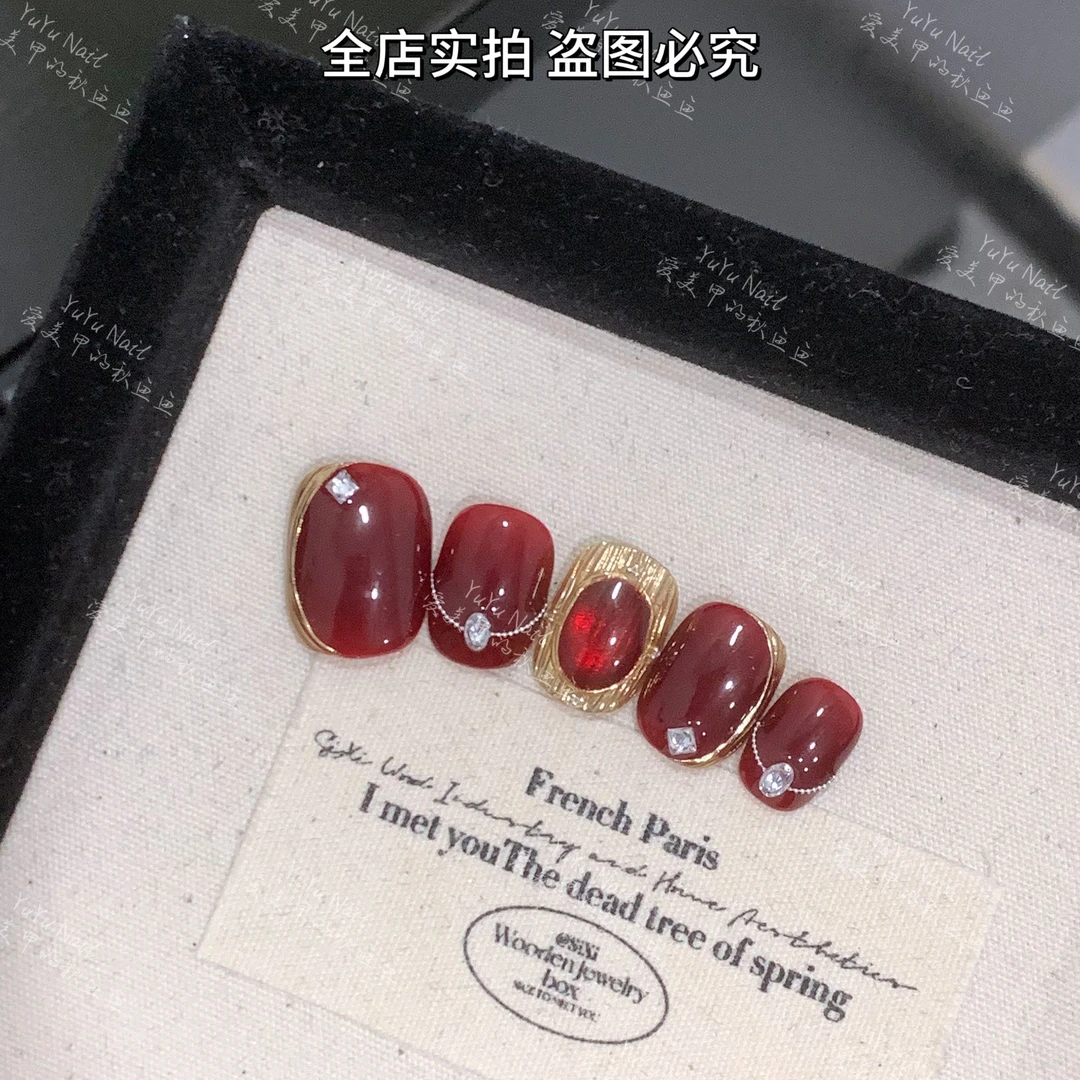 YUYU -【红了】 -纯手绘法式系列-小众设计师手工穿戴甲