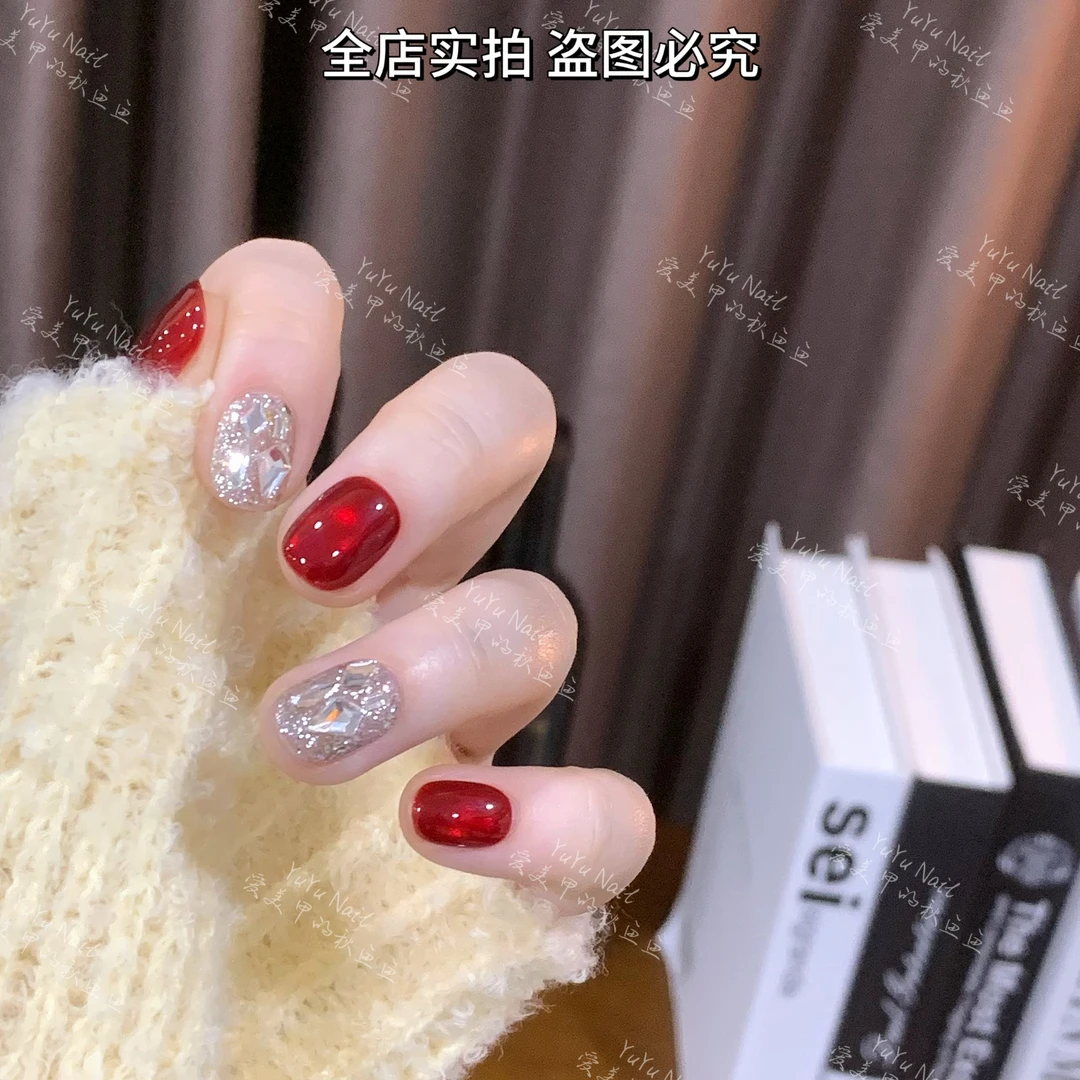 YUYU -【酒红暮光】 -红猫眼国华钻系列-小众设计师手工穿戴甲