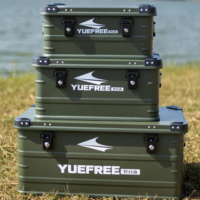 野自由户外带锁铝合金箱车载露营户外防水收纳箱大容量家用储物箱