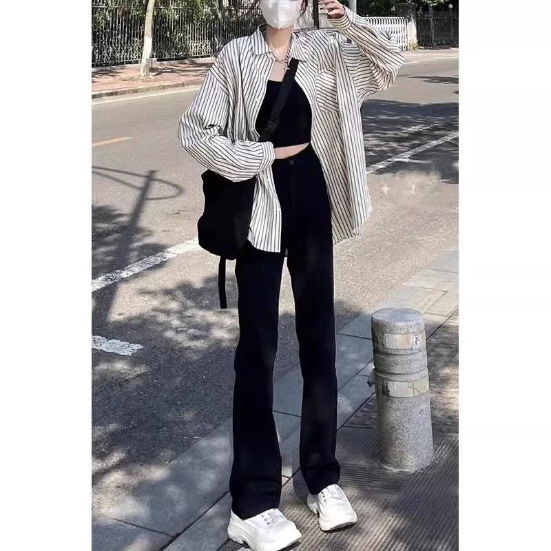 窄版直筒牛仔裤女2024新款深色高腰梨型身材裤子小个子春秋阔腿裤