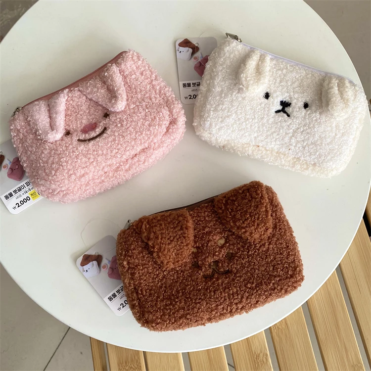 三色各一！可爱卡通毛绒零钱包收纳包卡包耳机包