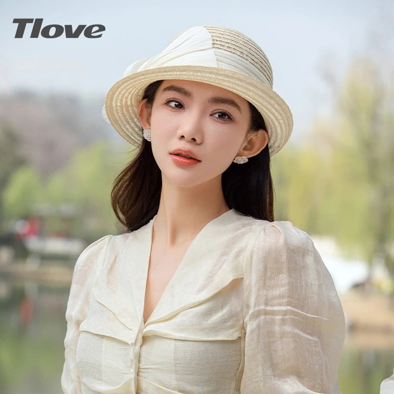 4658+春夏季新款优雅礼帽时尚百搭半卷边菲律宾麻帽子女士凉帽