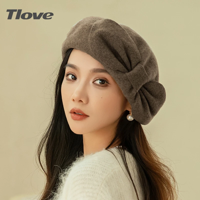 9436+tlove秋冬经典百搭优雅简约蝴蝶结设计贝雷帽