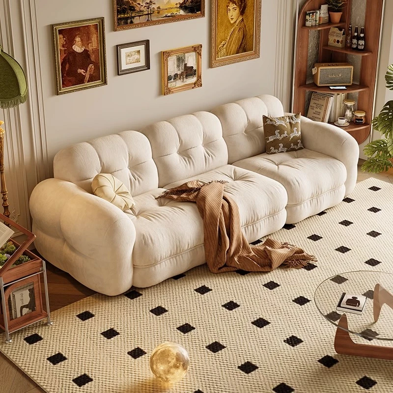 开仓团&卡熙缇 法式奶油风豆腐块布艺沙发客厅家用现代简约小户型