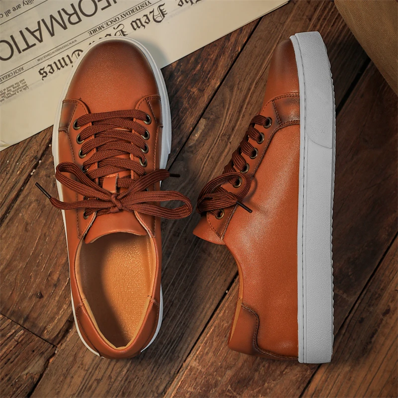 复古擦色休闲板鞋45真皮大码男鞋46外贸特大码男鞋47软底小白鞋男