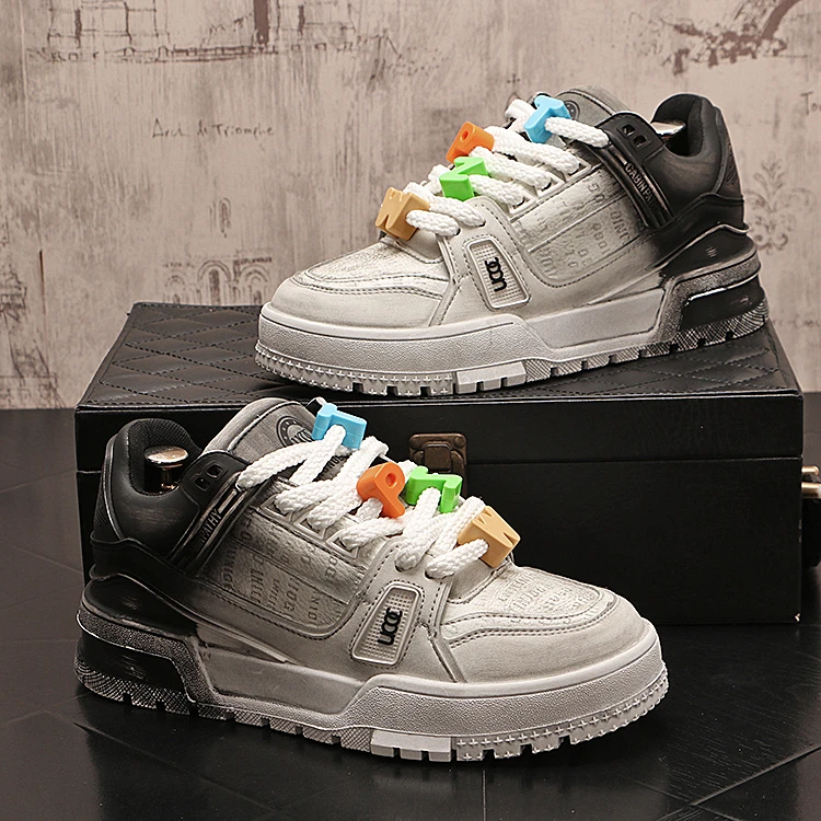 欧洲站板鞋新款男鞋厚底增高复古时尚白鞋夜店男士鞋子男款潮鞋