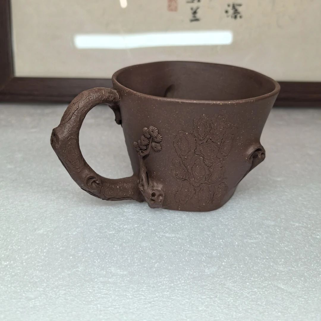 【沈兴泉】宜兴原矿紫砂松段杯黄龙山紫泥国工大师全手工主人杯